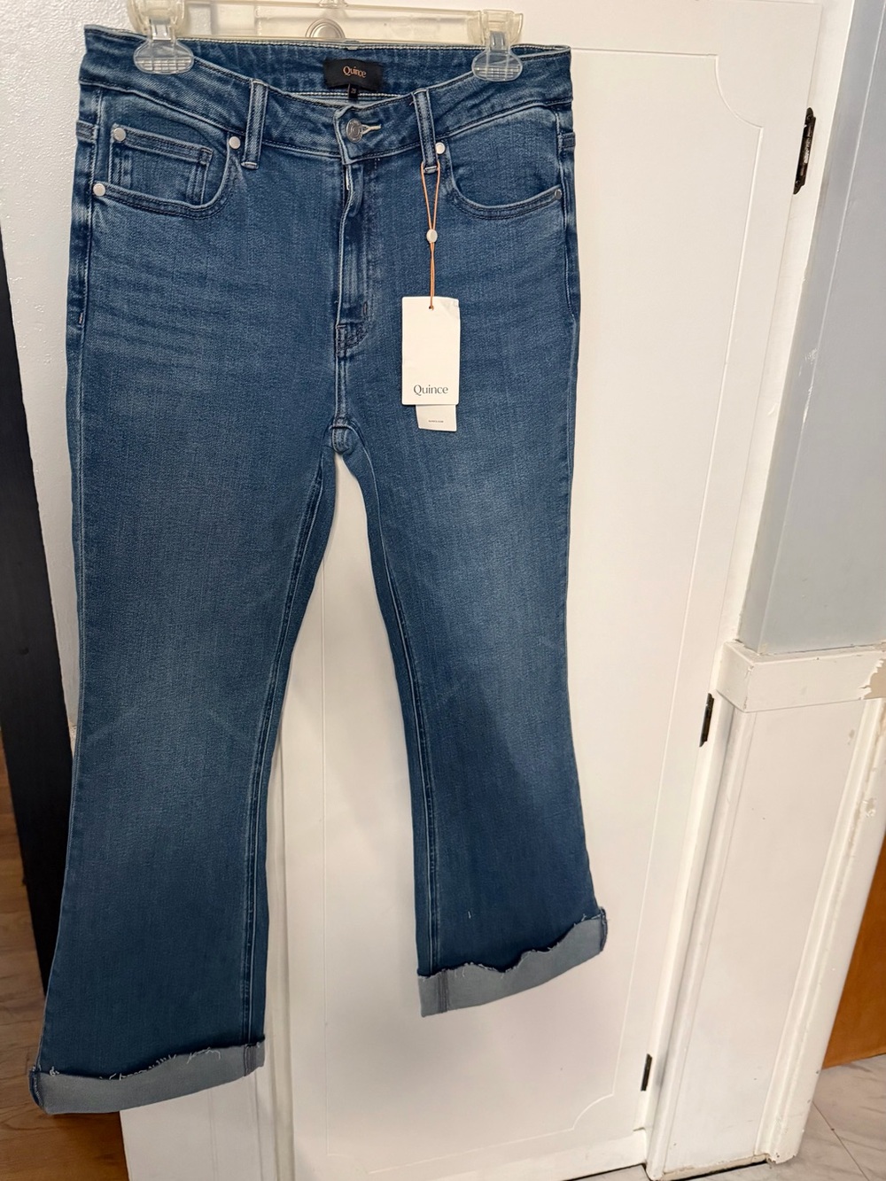 NWT Quince Luna Women's Mid-Blue Cropped Flare Jeans